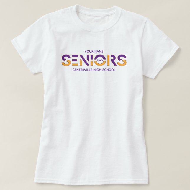 Purple & Yellow Two-Colour Seniors Sliced Letters T-Shirt (Design Front)