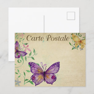 Purple & Yellow Vintage Butterflies Postcard
