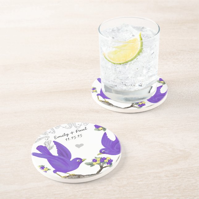 Purple Yellow Vintage Love Birds Coasters (Side)
