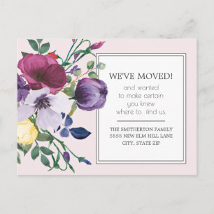 Purple Yellow Watercolor Floral Change Address Postcard