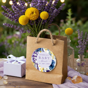Purple Yellow Watercolor Wildflower Baby Shower Classic Round Sticker