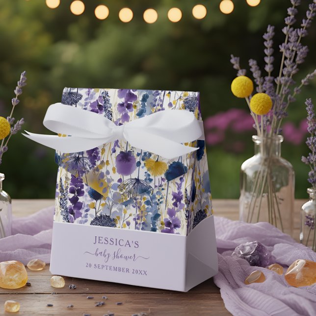 Purple Yellow Watercolor Wildflower Baby Shower Favour Box (Celebrate your mama-to-be moment in full bloom with this elegant wildflower design. )