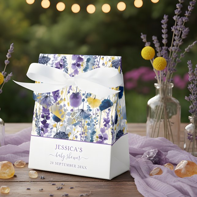 Purple Yellow Watercolor Wildflower Baby Shower Favour Box (Creator Uploaded)