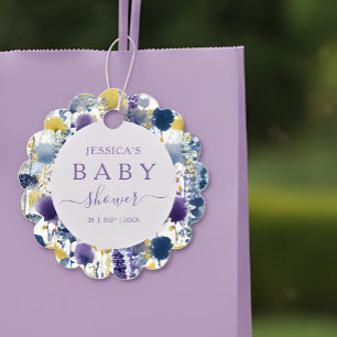 Purple Yellow Watercolor Wildflower Baby Shower Favour Tags