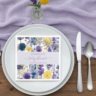Purple Yellow Watercolor Wildflower Baby Shower Napkin