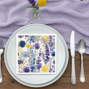 Purple Yellow Watercolor Wildflower Baby Shower Napkin