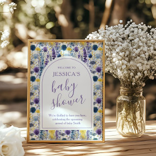 Purple Yellow Watercolor Wildflower Baby Shower Poster