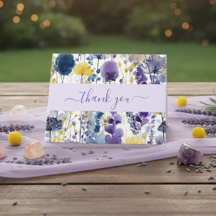 Purple Yellow Watercolor Wildflower Baby Shower Thank You Card