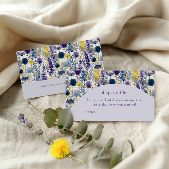 Purple Yellow Watercolor Wildflower Diaper Raffle Enclosure Card (Celebrate your mama-to-be moment in full bloom with this elegant wildflower diaper raffle. )