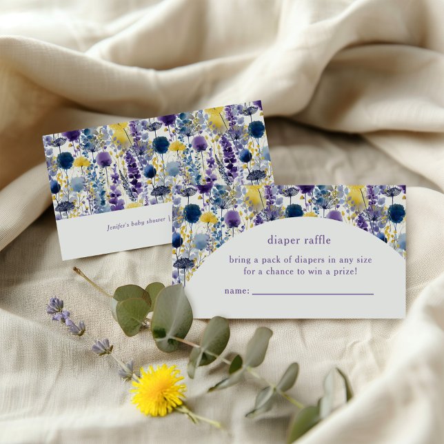 Purple Yellow Watercolor Wildflower Diaper Raffle Enclosure Card (Celebrate your mama-to-be moment in full bloom with this elegant wildflower diaper raffle. )