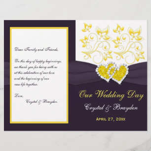 Purple Yellow White Floral, Hearts Wedding Program