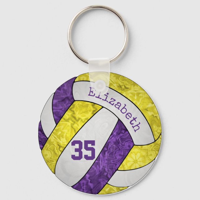 purple yellow white girls' sports volleyball key ring (Front)