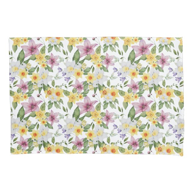Purple Yellow White Green Floral Elegant Pillowcase (Front)