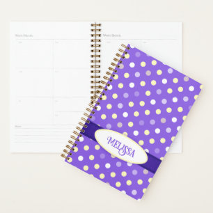 Purple yellow white polka dot custom name planner