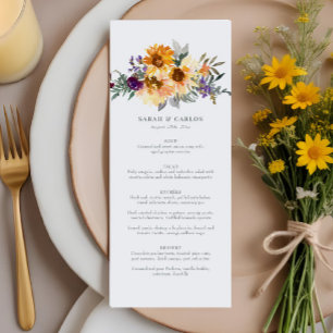 Purple Yellow Wildflower Floral Wedding Menu