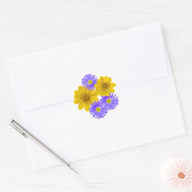 Purple Yellow Wildflower Mix Photo Classic Round Sticker (Envelope)