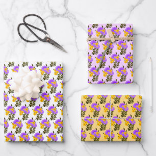 Purple Yellow Wildflower Photo Artwork Pattern Wrapping Paper Sheet