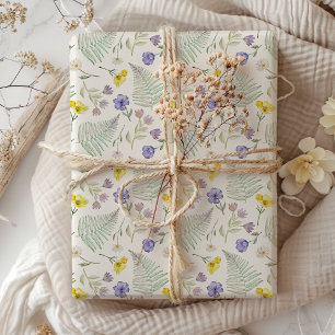 Purple & Yellow Wildflower Watercolor Pattern Wrapping Paper