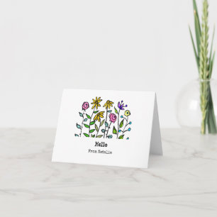 Purple Yellow Wildflowers Personalised Retro Hello Note Card