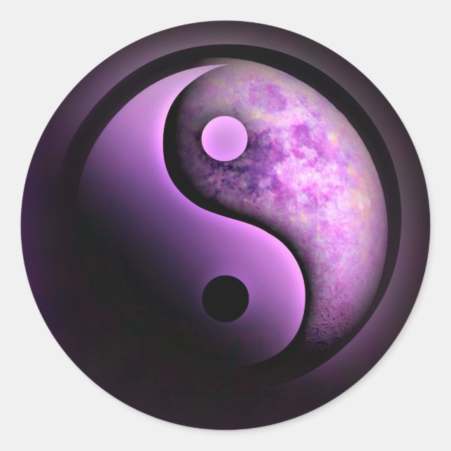Purple Yin Yang Moon Classic Round Sticker (Front)