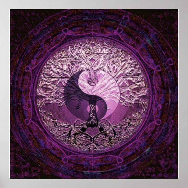 Purple Yin Yang with Tree of Life Poster (Front)