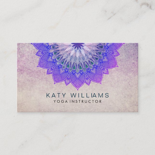 Purple Yoga Instructor Lotus Flower Massage Business Card (Front)