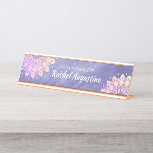 Purple Yoga Instructor Rose Gold Mandala Desk Name Plate