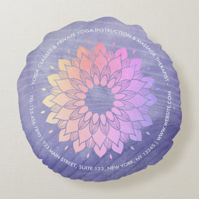 Purple Yoga Instructor Rose Gold Mandala Round Cushion (Back)