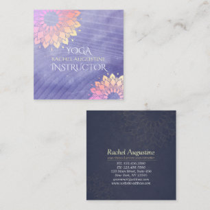 Purple Yoga Instructor Rose Gold Mandala Square Business Card