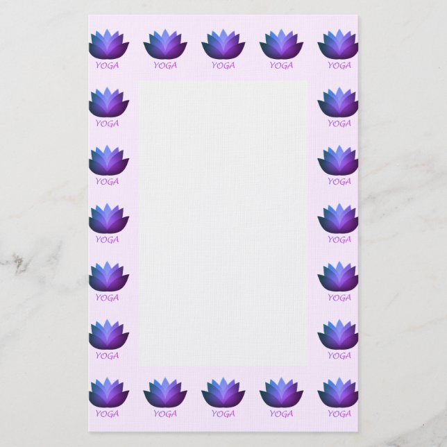 Purple Yoga Lotus Flower Stationery (Front)