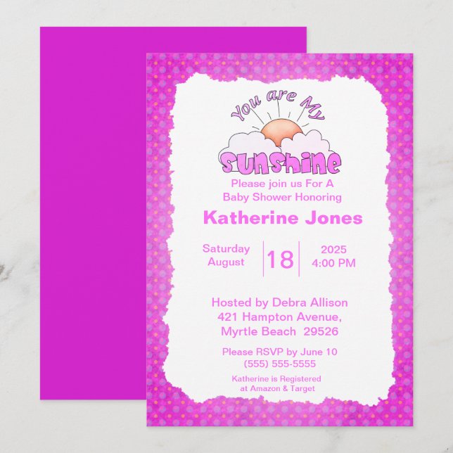 Purple You Are My Sunshine Baby Shower         Invitation (Front/Back)