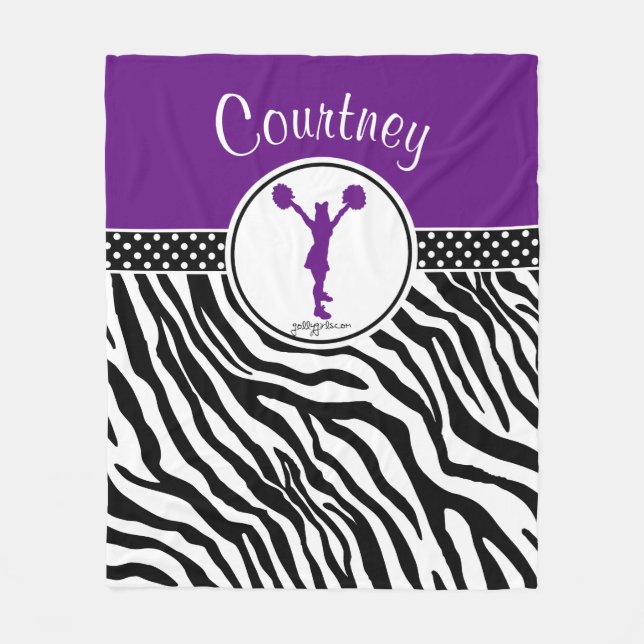 Purple Your Name Zebra Print Cheerleader / Pom Fleece Blanket (Front)