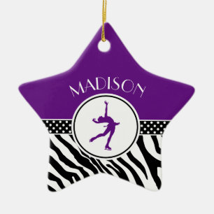Purple Your Name Zebra Print Figure Skating Ceramic Tree Decoration