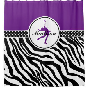 Purple Your Name Zebra Print Figure Skating Shower Curtain