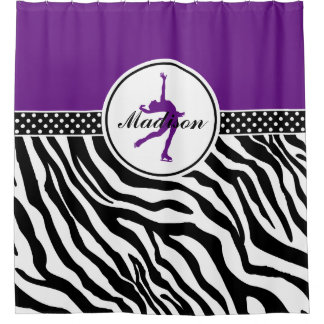 Purple Your Name Zebra Print Figure Skating Shower Curtain