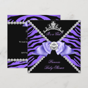 Purple Zebra Baby Shower Girl Princess Diamond Invitation