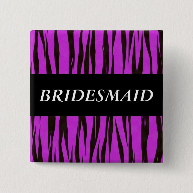 Purple Zebra Bridesmaid 15 Cm Square Badge (Front)