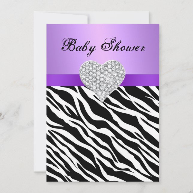 Purple Zebra Diamond Heart Baby Shower Invitation (Front)