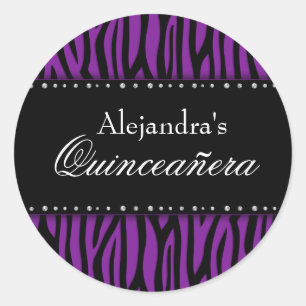 Purple Zebra Diamonds Quinceanera Classic Round Sticker