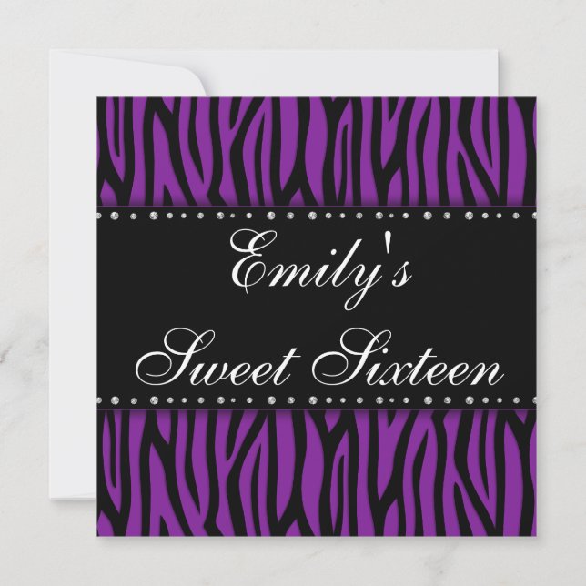 Purple Zebra Diamonds Sweet 16 Birthday Invitation (Front)