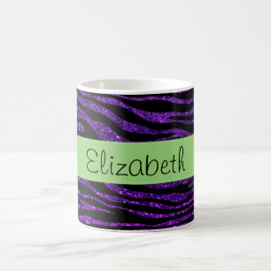 Purple Zebra, Glitter Zebra, Stripes, Your Name Coffee Mug