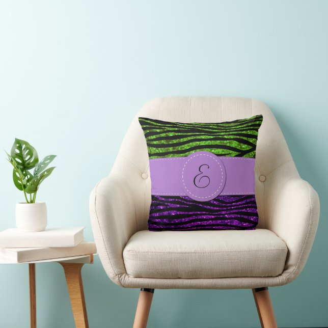 Purple Zebra, Green Zebra, Glitter Zebra, Monogram Cushion (Chair)