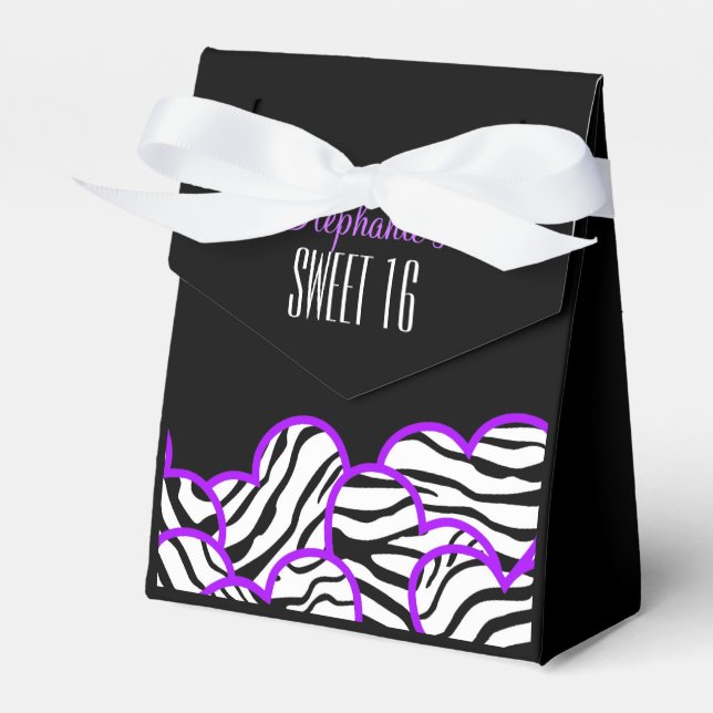 Purple zebra heart Sweet 16 Birthday Favorbox Favour Box (Front Side)
