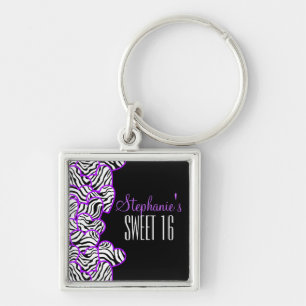 Purple zebra heart Sweet 16 Birthday Keychain