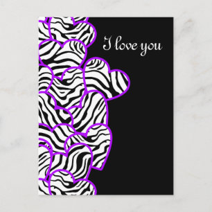Purple zebra hearts Design Postcard