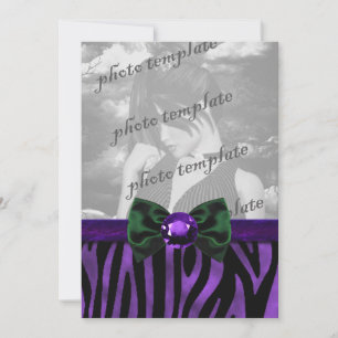 Purple Zebra Jewelled Bow Gothic Invitation