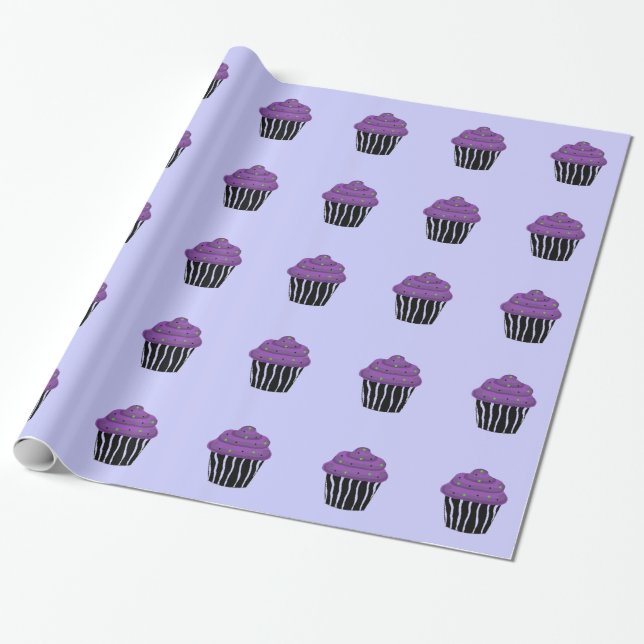 Purple Zebra Pattern Cupcake Wrapping Paper (Unrolled)