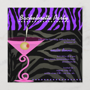 Purple Zebra/pink martini Bachelorette Party Invitation