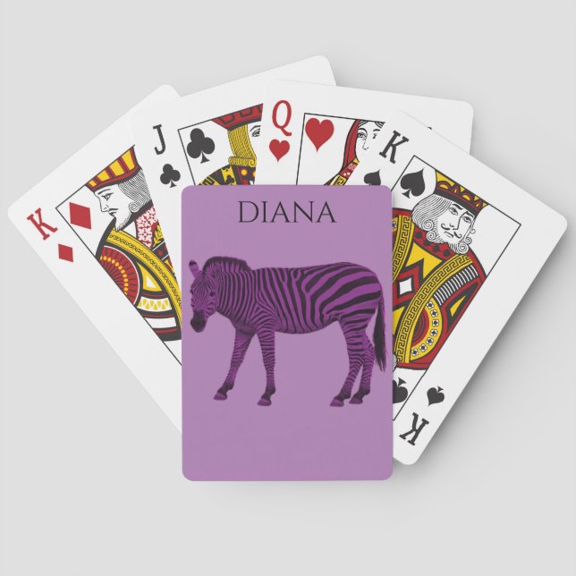 Purple zebra playing cards for kids. (Back)