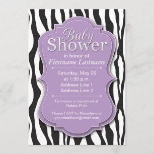 Purple Zebra Print Baby Shower Invitations